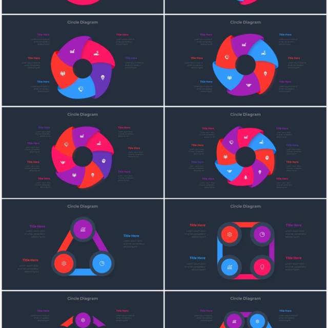 深色背景红色蓝色流程结构图目录摘要并列信息图表PPT素材 Infographic Red Blue