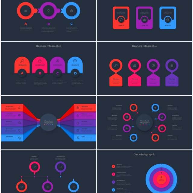 深色背景红色蓝色流程结构图目录摘要并列信息图表PPT素材 Infographic Red Blue 深色背景红色蓝色流程结构图目录摘要并列信息图表PPT素材 Infographic Red Blue