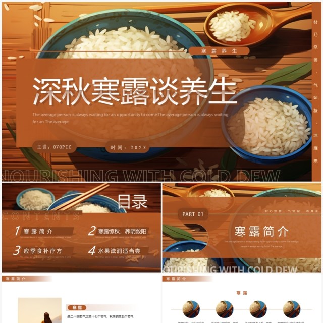 棕色简约风深秋寒露谈养生PPT模板 棕色简约风深秋寒露谈养生PPT模板