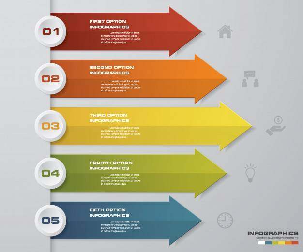 用于数据表示的5个步骤箭头模板。