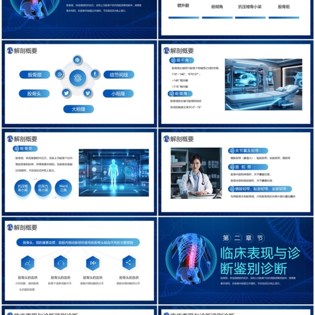 蓝色医疗风股骨颈骨折课件PPT模板