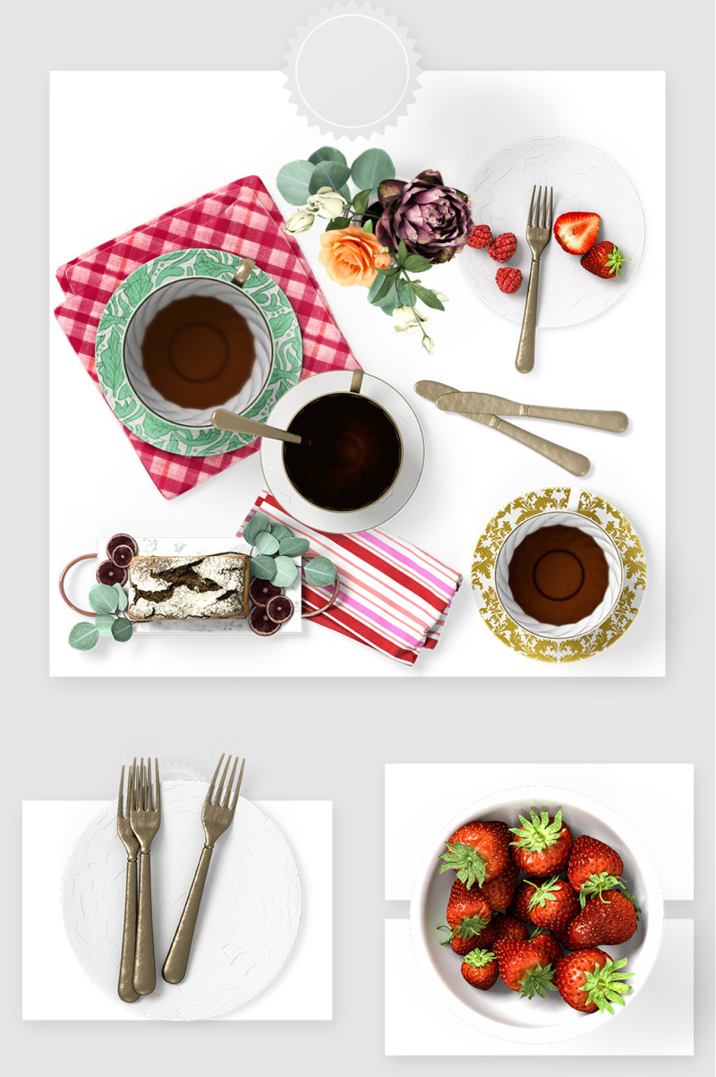 下午茶咖啡水果草莓psd贴图素材