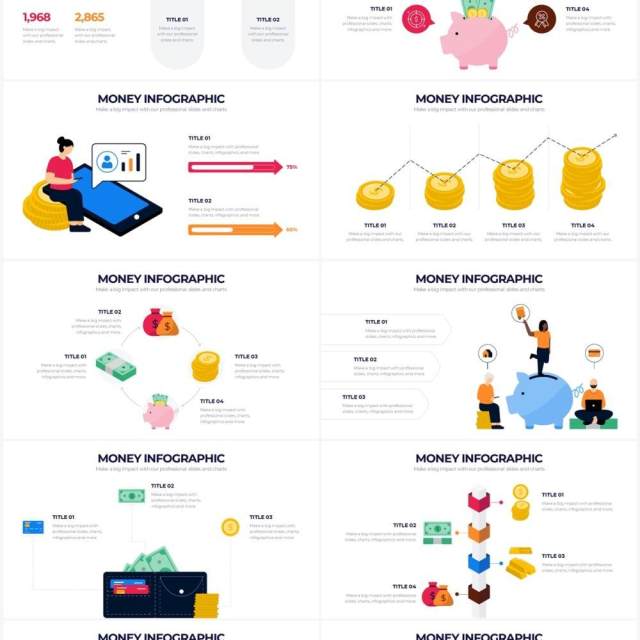 创意人物插画银行金融信息服务PPT图形素材Money Powerpoint Infographics