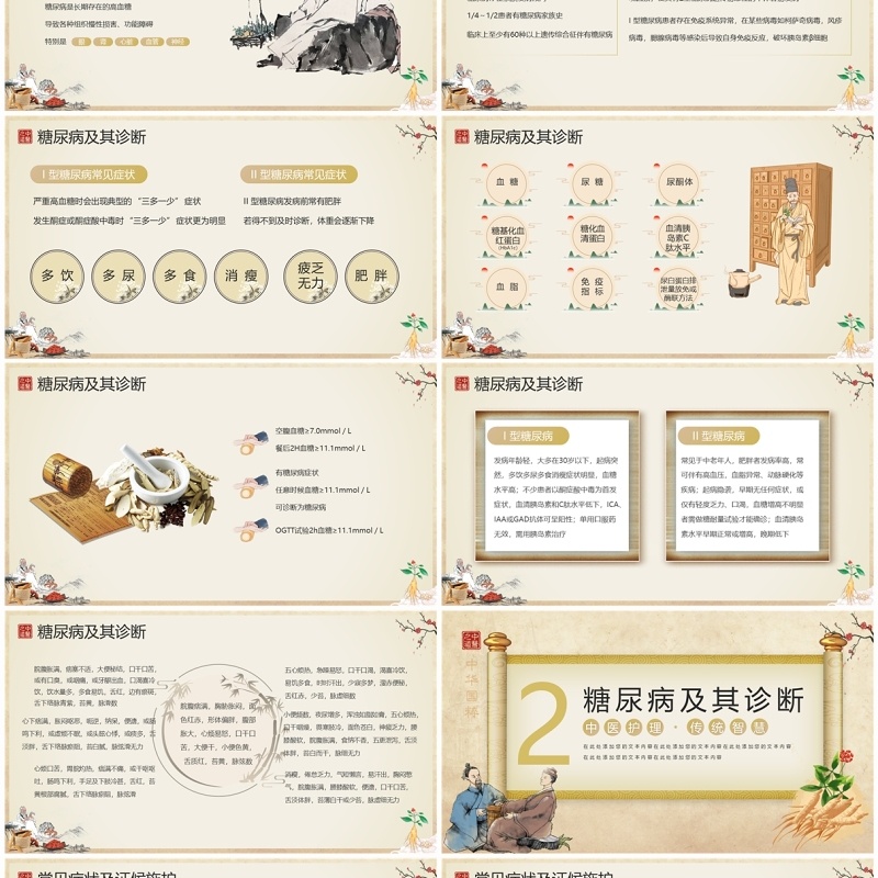 黄色古典中国风糖尿病的中医护理PPT模板