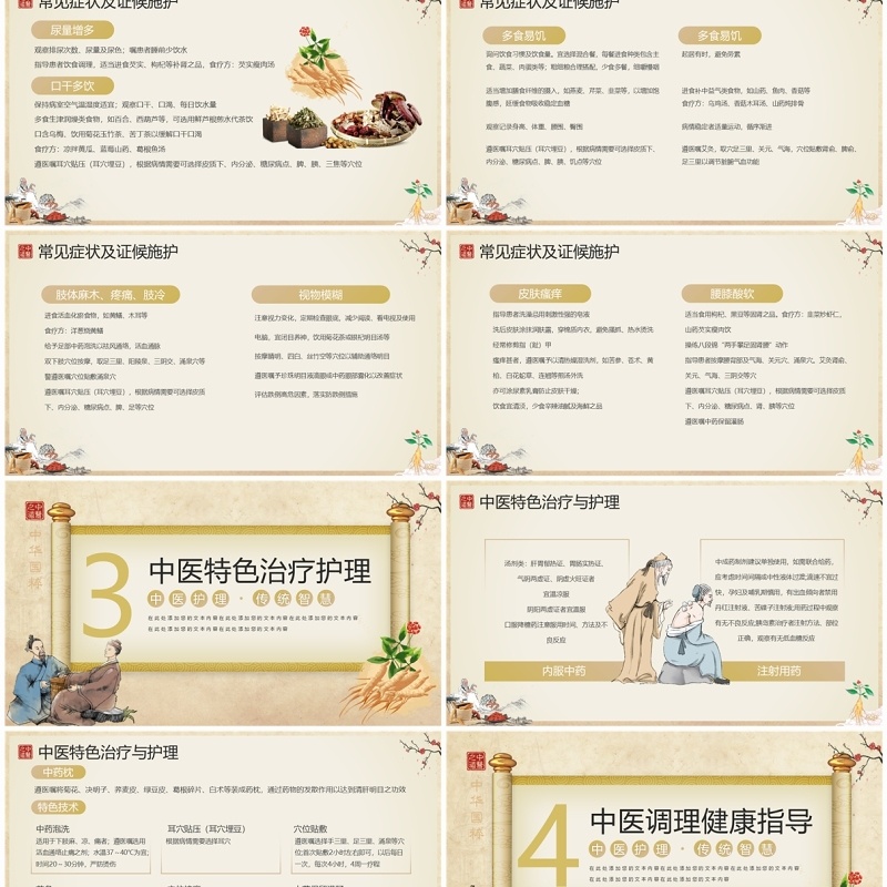 黄色古典中国风糖尿病的中医护理PPT模板