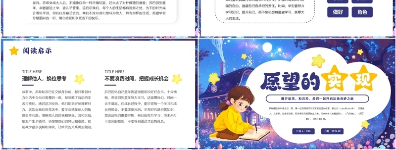 紫色卡通风愿望的实现读书分享PPT模板