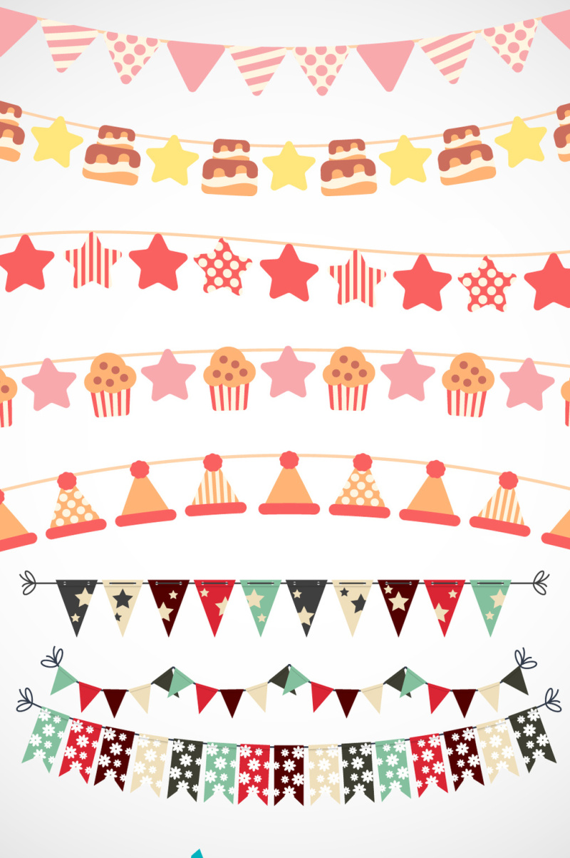 卡通小彩旗手绘矢量图