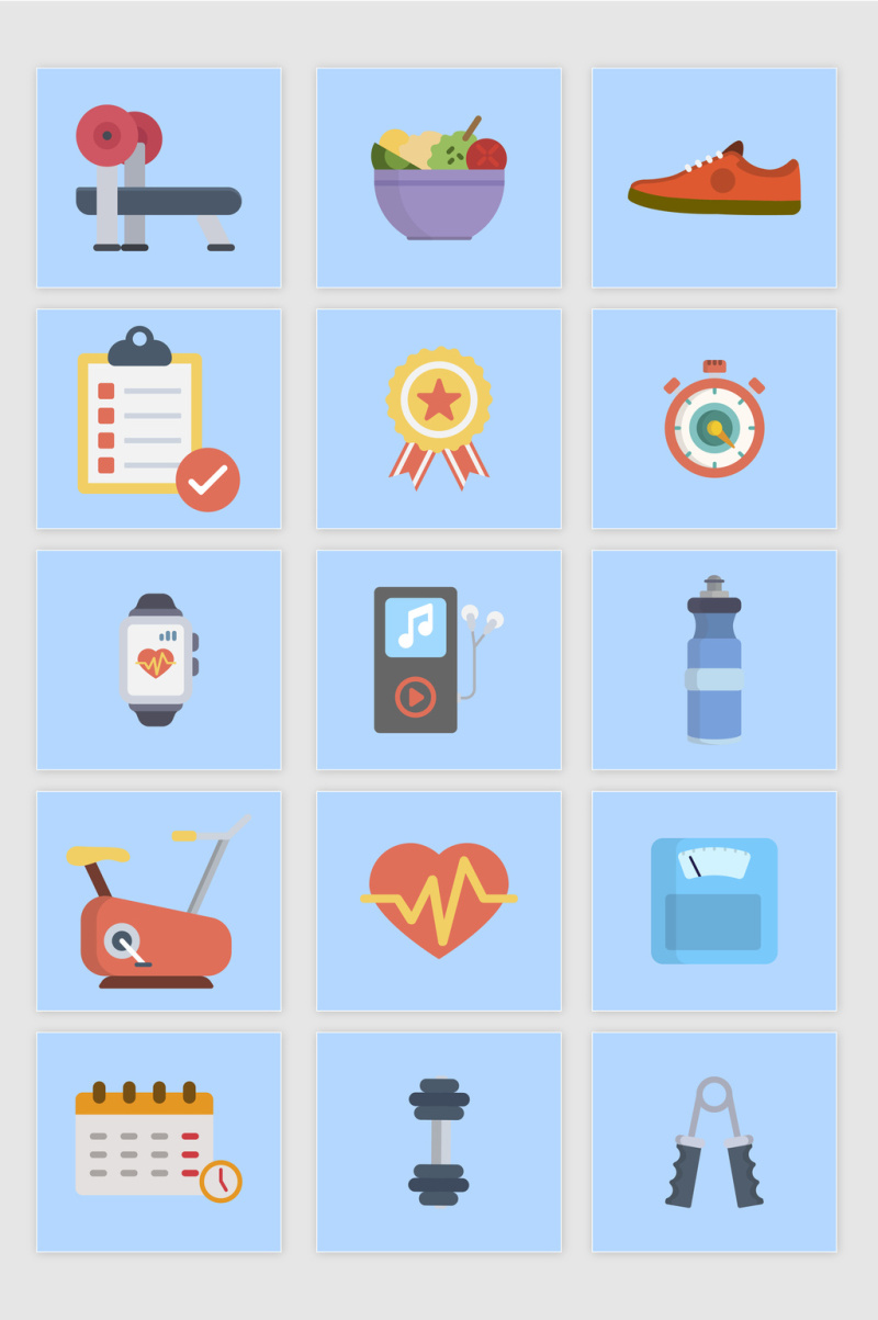 矢量卡通健身房锻炼元素