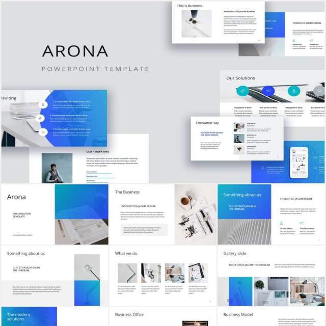 简约工作计划报告个人简历PPT模板ARONA - Powerpoint Presentation Template