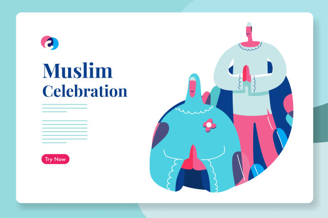 穆斯林斋月或开斋节庆祝活动矢量插画素材Muslim ramadhan or eid celebration