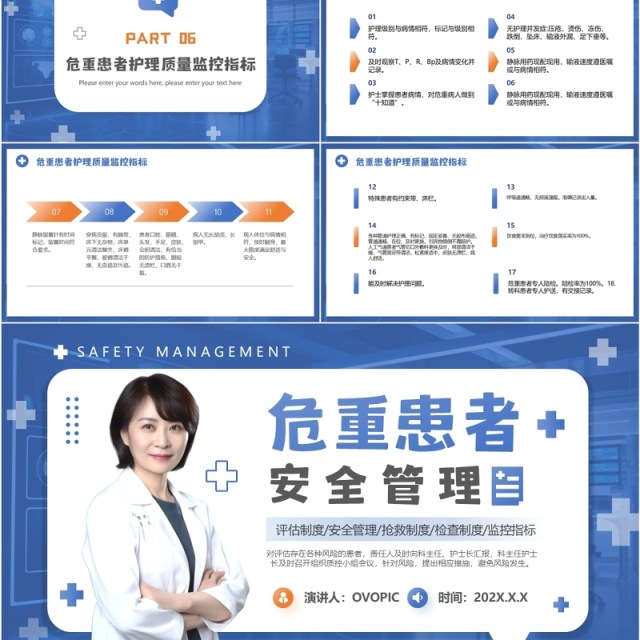 蓝色简约风危重患者安全管理培训PPT模板