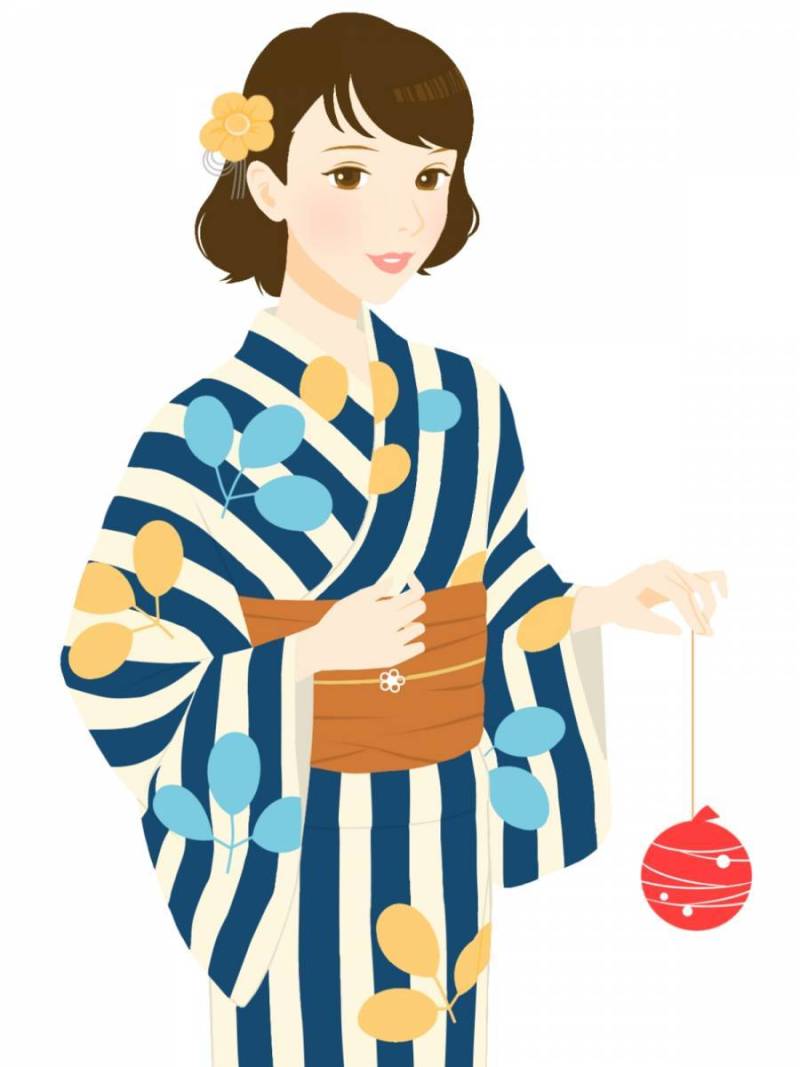 浴衣姿　萩柄青系