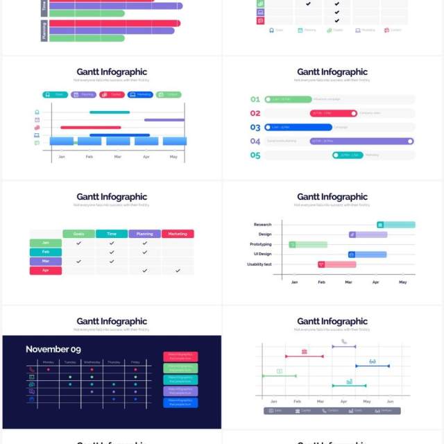 国外多彩甘特图信息图形PPT素材Gantt Powerpoint Infographics 国外多彩甘特图信息图形PPT素材Gantt Powerpoint Infographics