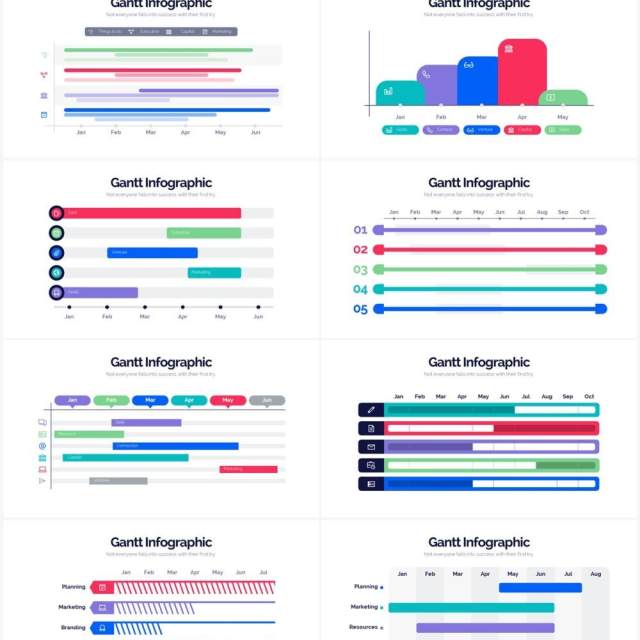 国外多彩甘特图信息图形PPT素材Gantt Powerpoint Infographics