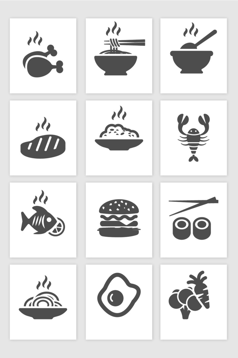 黑色剪影美食矢量素材