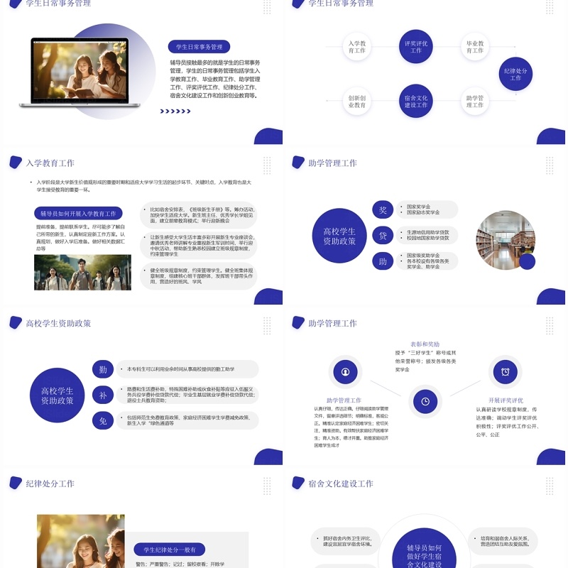 蓝色简约风辅导员岗前培训PPT模板