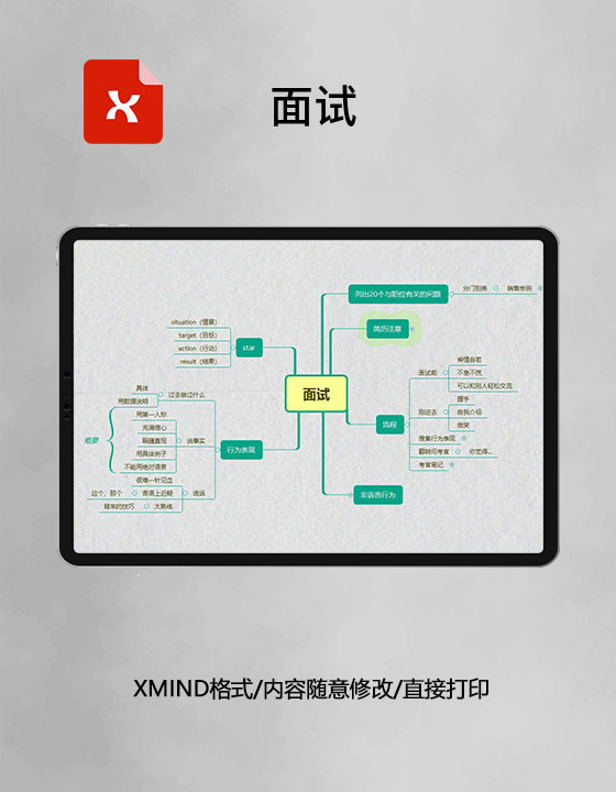 思维导图简约面试XMind模板