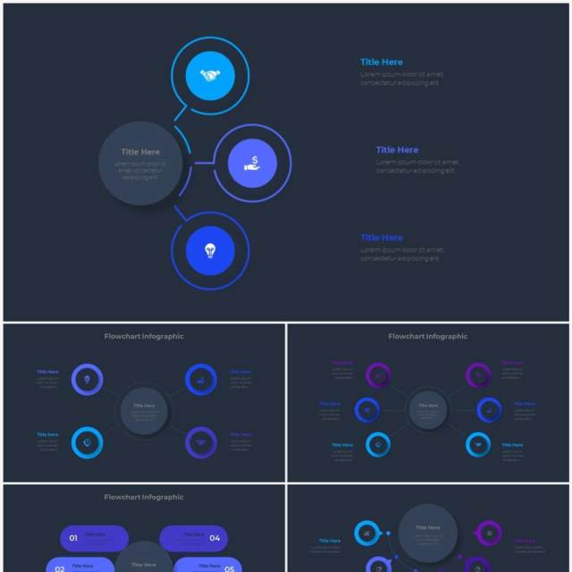 深色背景蓝色流程结构图目录摘要并列信息图表PPT素材Infographic Blue