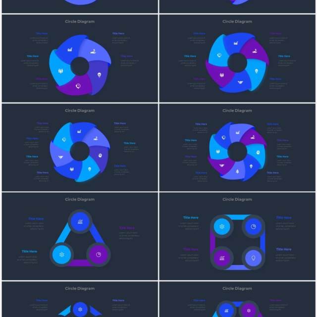 深色背景蓝色流程结构图目录摘要并列信息图表PPT素材Infographic Blue