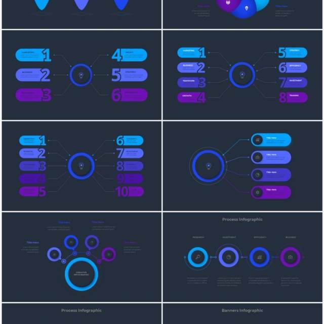 深色背景蓝色流程结构图目录摘要并列信息图表PPT素材Infographic Blue