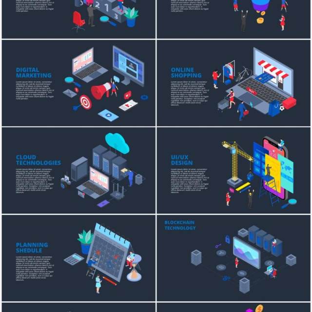 深色背景立体等轴商业商务人物插画PPT元素信息图表Isometric 深色背景立体等轴商业商务人物插画PPT元素信息图表Isometric