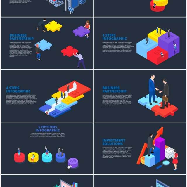 深色背景立体等轴商业商务人物插画PPT元素信息图表Isometric 深色背景立体等轴商业商务人物插画PPT元素信息图表Isometric