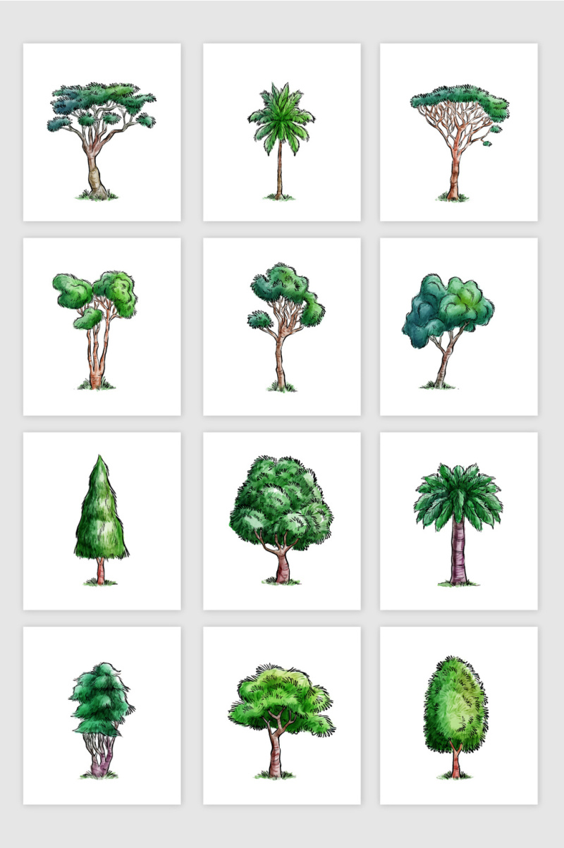 手绘水彩树设计元素