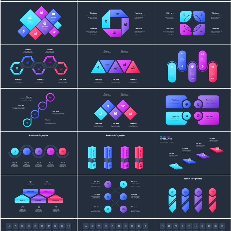 商业信息图PPT模板素材Business_Infographics_Dark