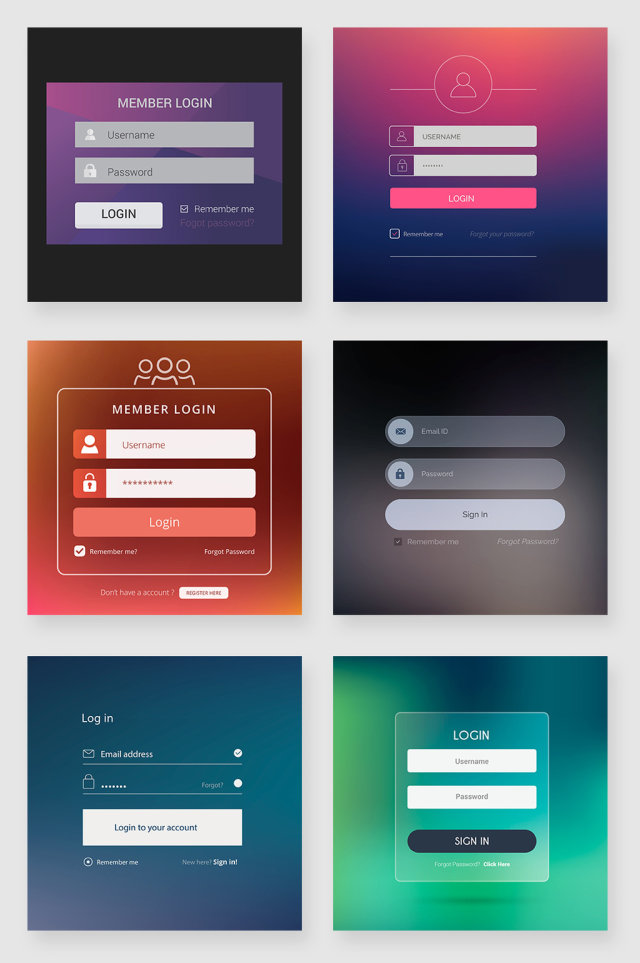 渐变半透明APP用户登陆界面UI设计素材 渐变半透明APP用户登陆界面UI设计素材