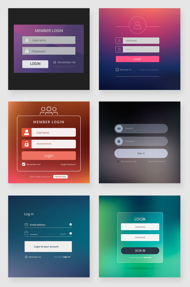 渐变半透明APP用户登陆界面UI设计素材