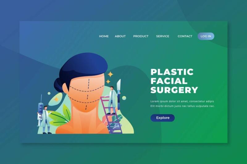 整形外科psd和ai登录页UI界面插画设计plastic facial surgery psd and ai landing page
