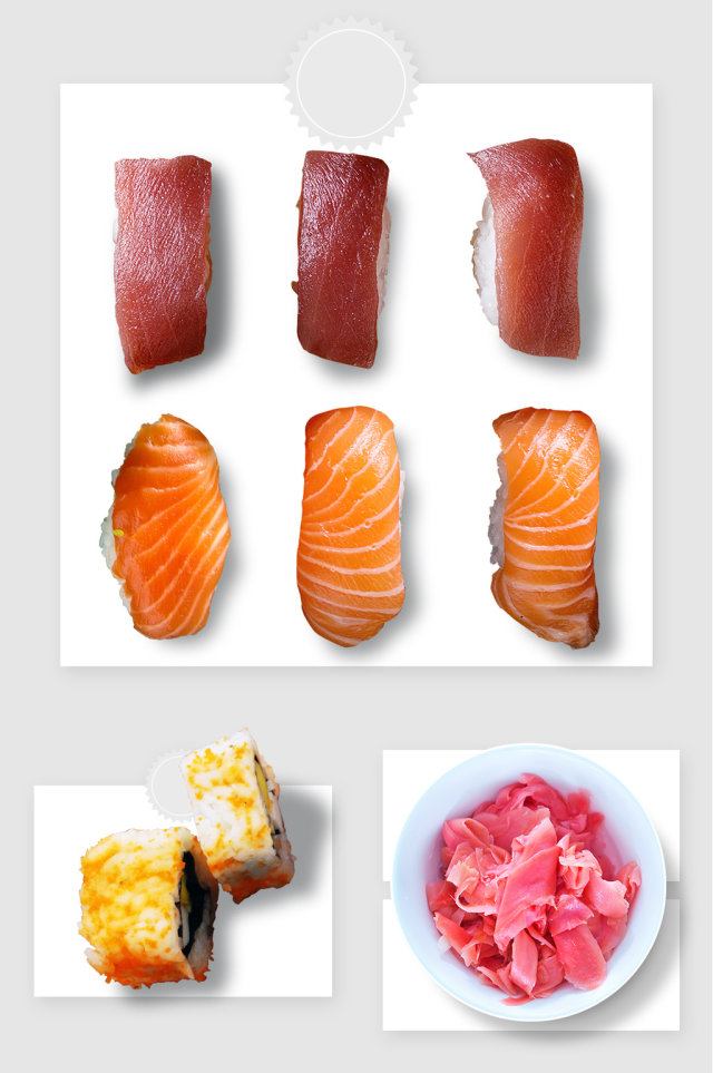 红烧肉生鱼片寿司卷肉片实物图形 红烧肉生鱼片寿司卷肉片实物图形