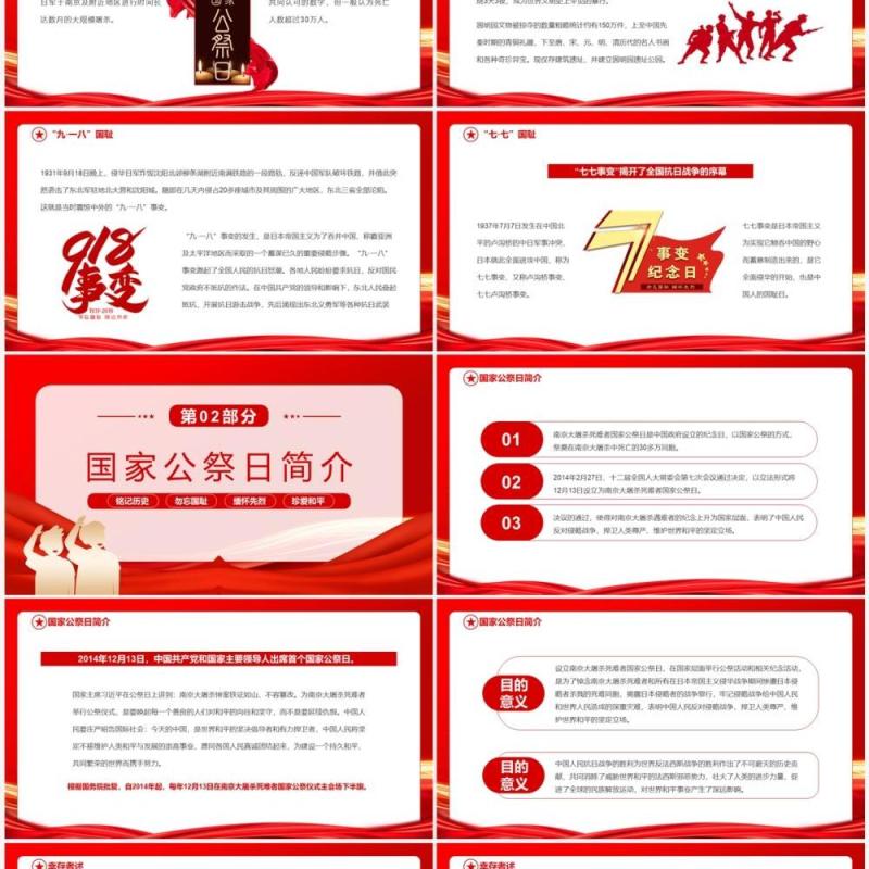 红色简约勿忘国耻吾辈自强南京大屠杀专题PPT模板