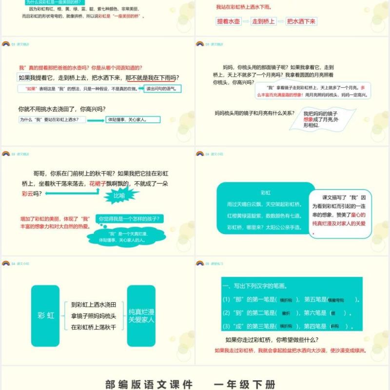 部编版一年级语文下册彩虹卡通课件PPT模板