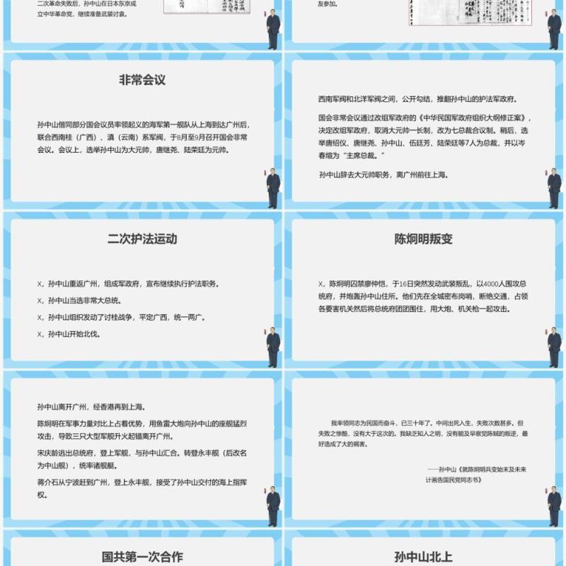 蓝色民国人物篇之孙中山传记PPT模板