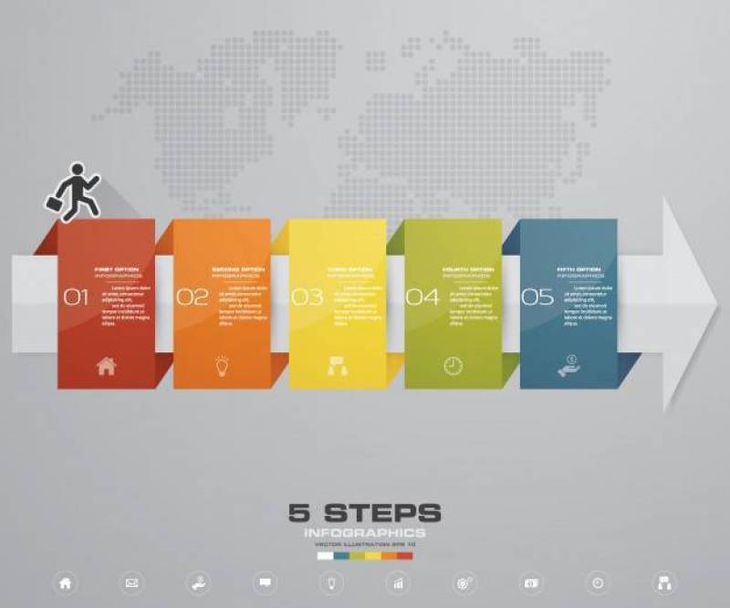 箭头的5个步骤介绍的Infographics模板。