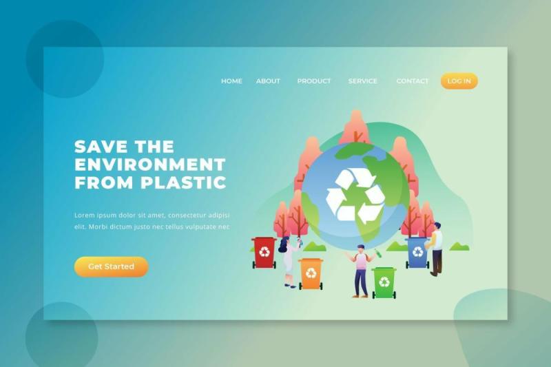 保护环境不受塑料的影响PSD登录页UI界面插画素材设计Save The Environment From Plastic - PSD AI Landing