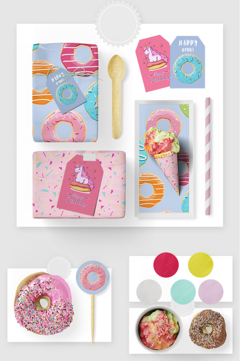 甜甜圈冰淇凌礼盒包装贴图样机素材