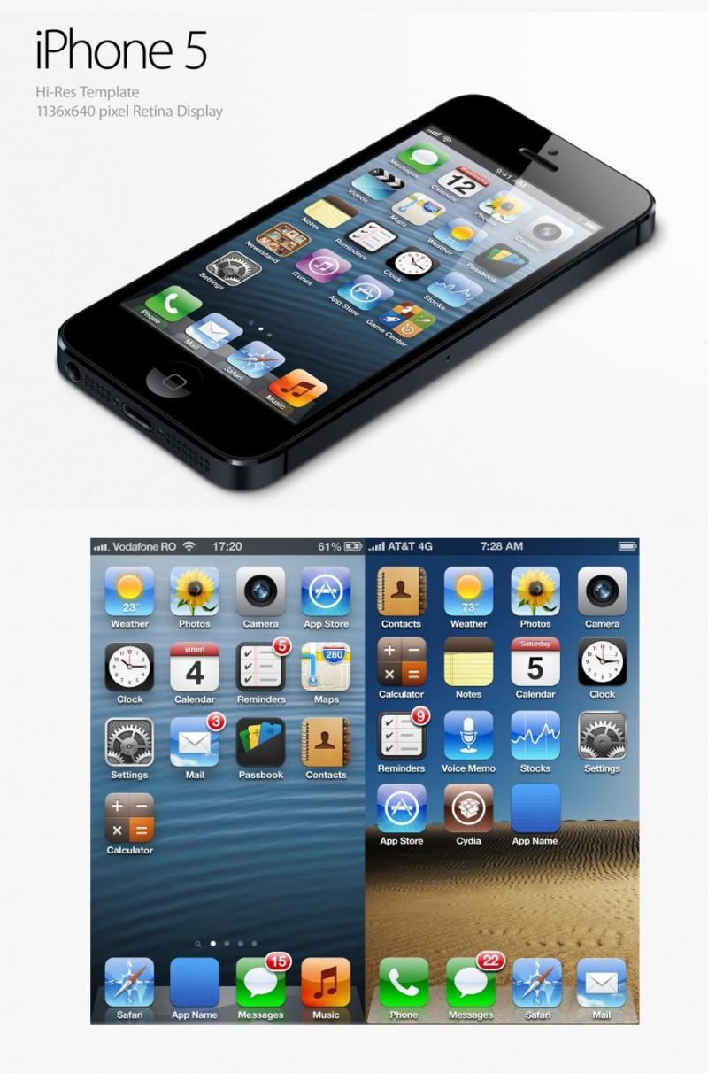 高分辨率iPhone5平面设计素材&iPhone5网页设计素材与IOS6.0原始尺寸图标