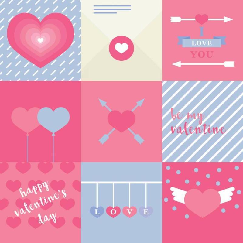 粉红色的平的可爱的情人节卡