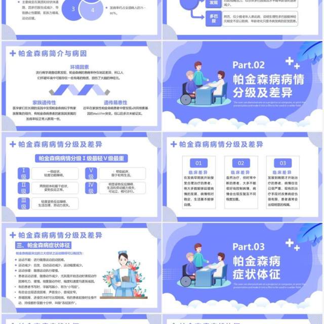 蓝色卡通帕金森病知识介绍PPT模板