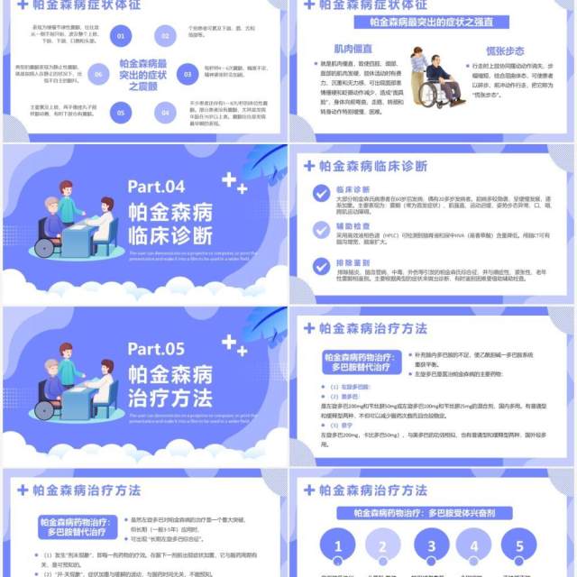 蓝色卡通帕金森病知识介绍PPT模板 蓝色卡通帕金森病知识介绍PPT模板