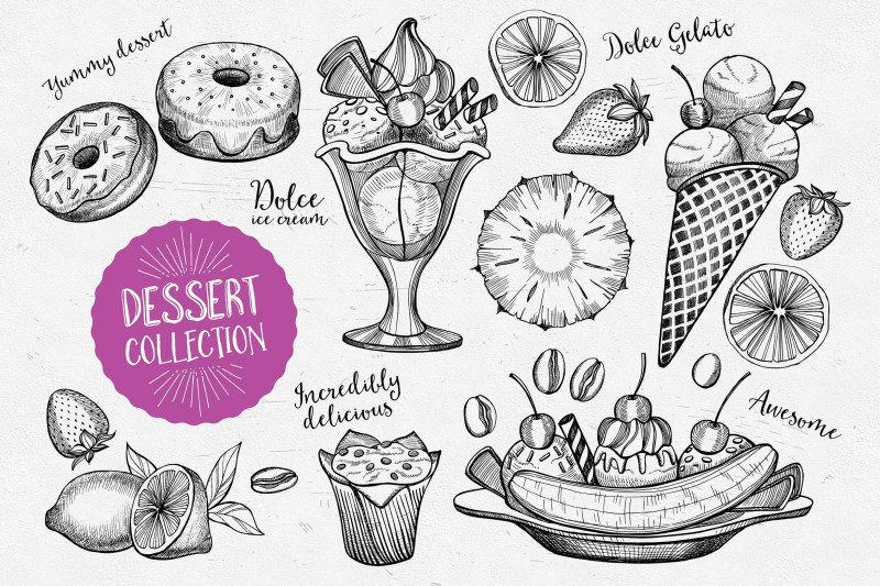 甜点食品元素矢量素材Dessert Food Elements