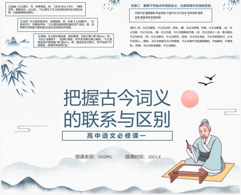 部编版高中语文必修一把握古今词义的联系与区别课件PPT模板