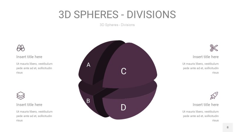 深紫色3D球体切割PPT信息图8