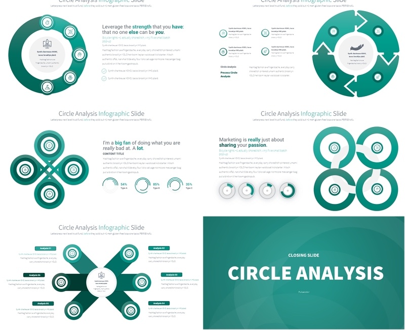 圆形信息图分析PPT模板Circle Analysis - Color 01 (Teal)