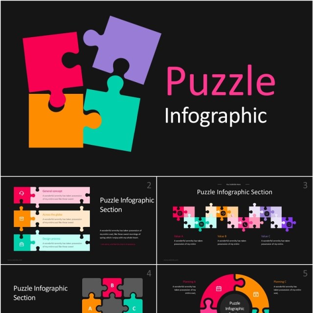 拼图信息图表PPT素材可插图Puzzle Infographic - Dark Version (No Image)