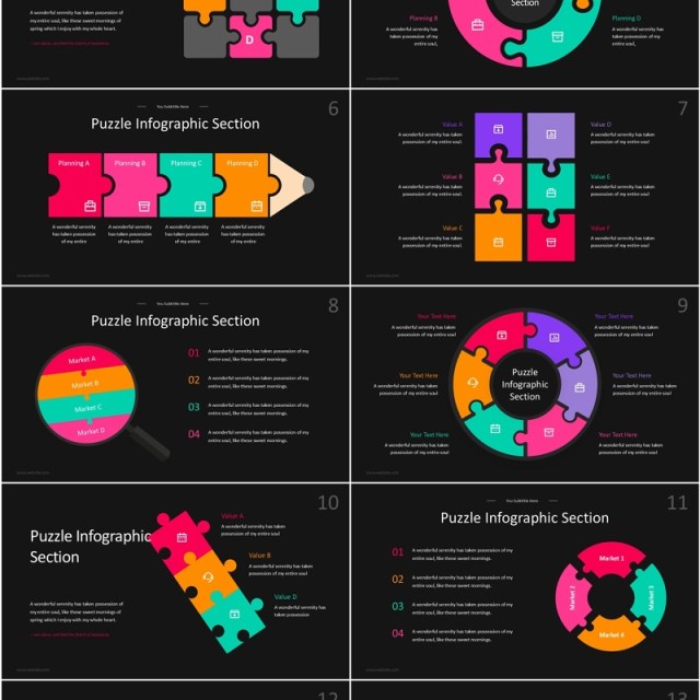 拼图信息图表PPT素材可插图Puzzle Infographic - Dark Version (No Image)