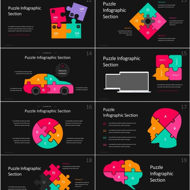 拼图信息图表PPT素材可插图Puzzle Infographic - Dark Version (No Image)