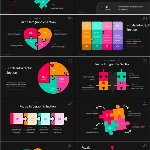 拼图信息图表PPT素材可插图Puzzle Infographic - Dark Version (No Image)